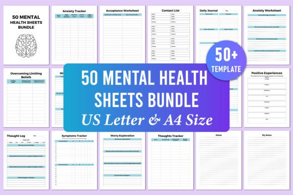 Download Editable 50 Mental Health Sheets Bundle - Mental health Collection